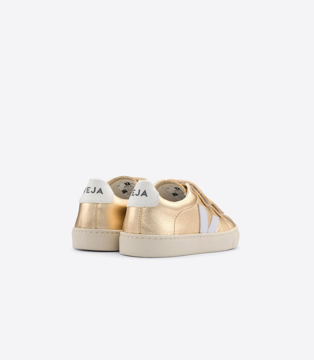 Veja Sneakers Kids - Esplar Velcro Chromefree Leather - Gold/White - 8605CSRHQ
